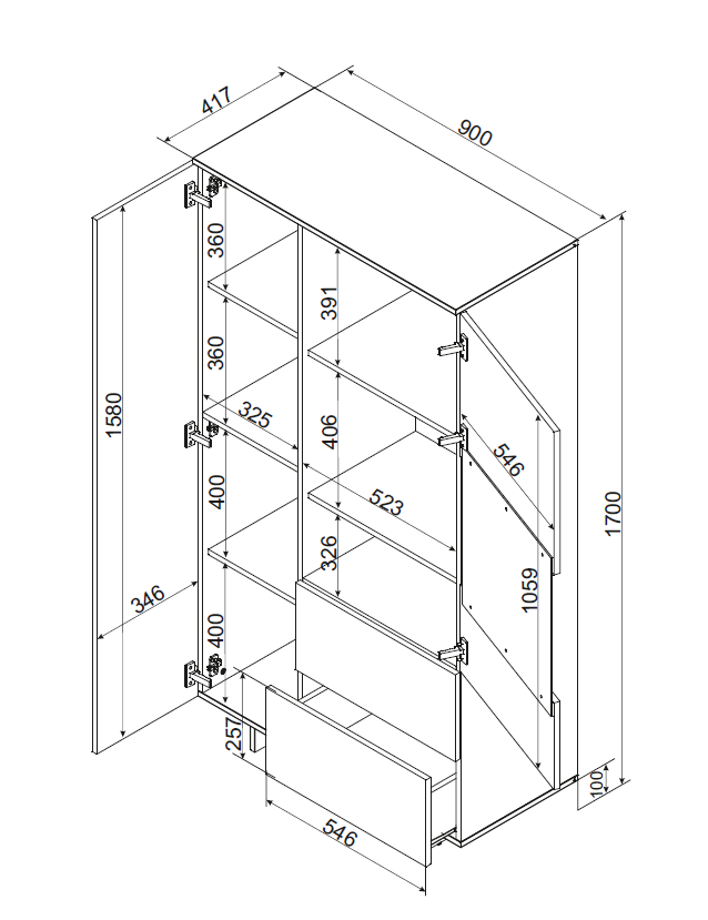Kombi -Vitrine AVENA 90×170×41,5 cm – Beige Matt