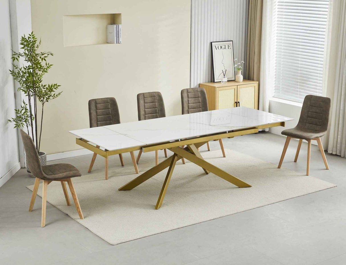 4x Set PRIME DOM Stuhl - Essen, Taupe Samt, 43x53x88 cm