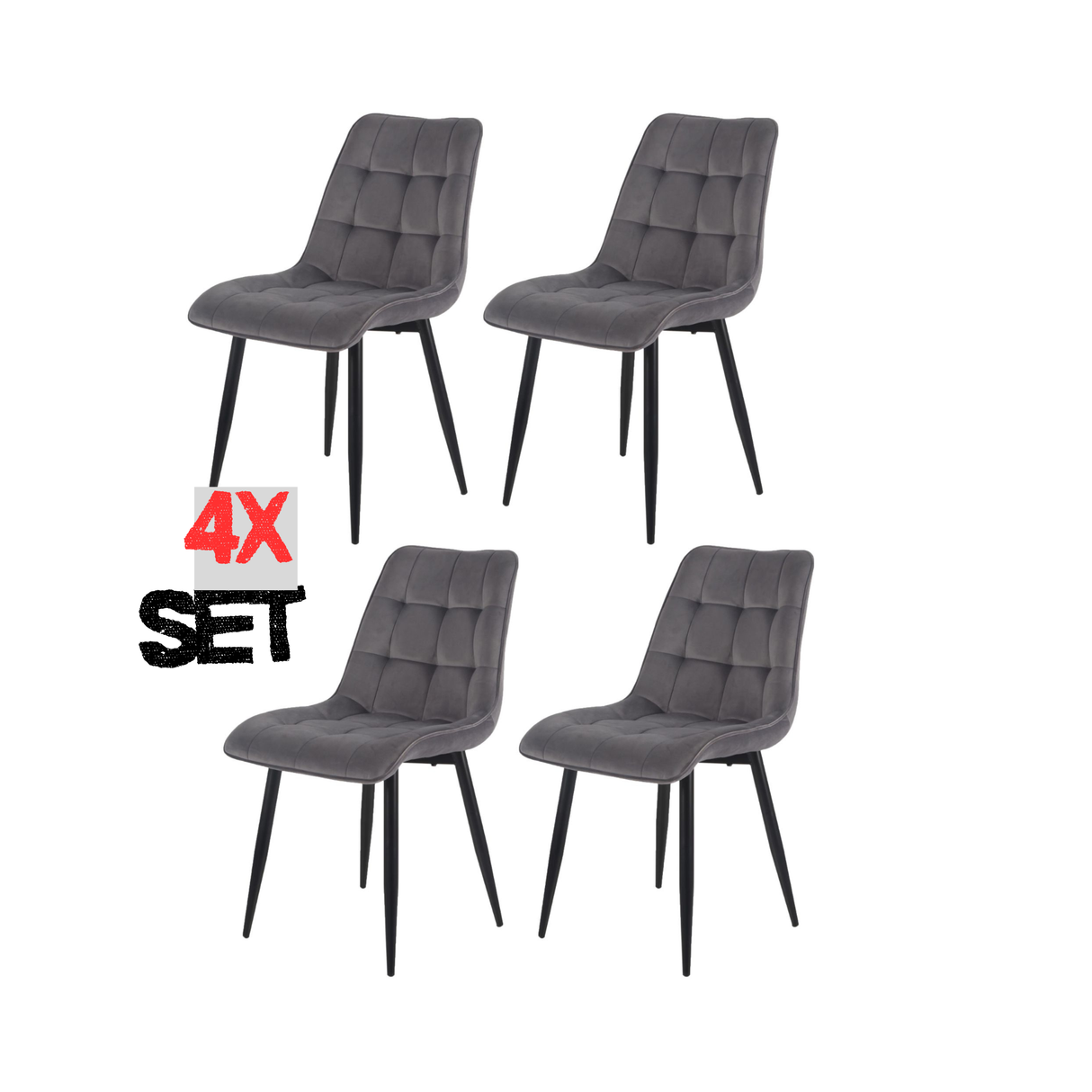 4x Set PRIME VITA Stuhl - Essen, Grau Samt, 48x60x89 cm