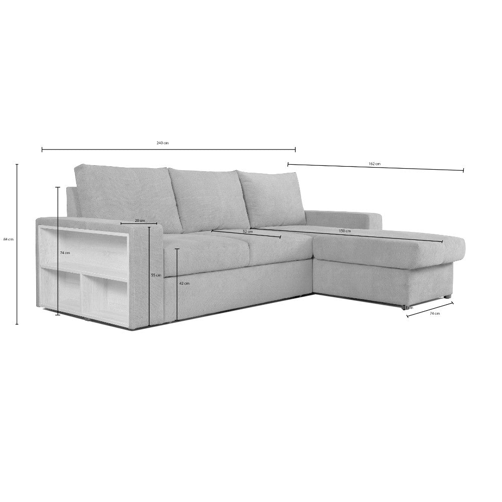 Alfred Ecksofa grau mit Ausziehbett Inkl. Aufbewahrung