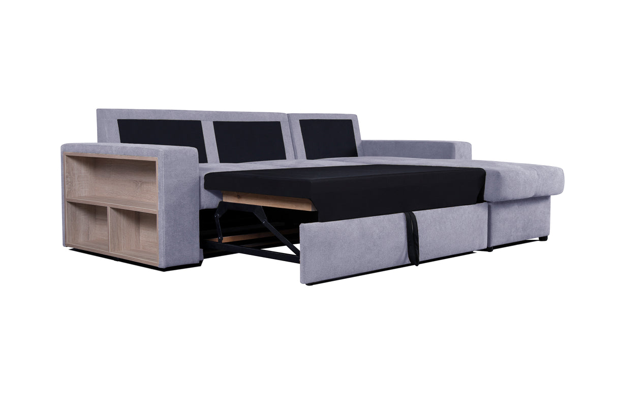 Alfred Ecksofa grau mit Ausziehbett Inkl. Aufbewahrung