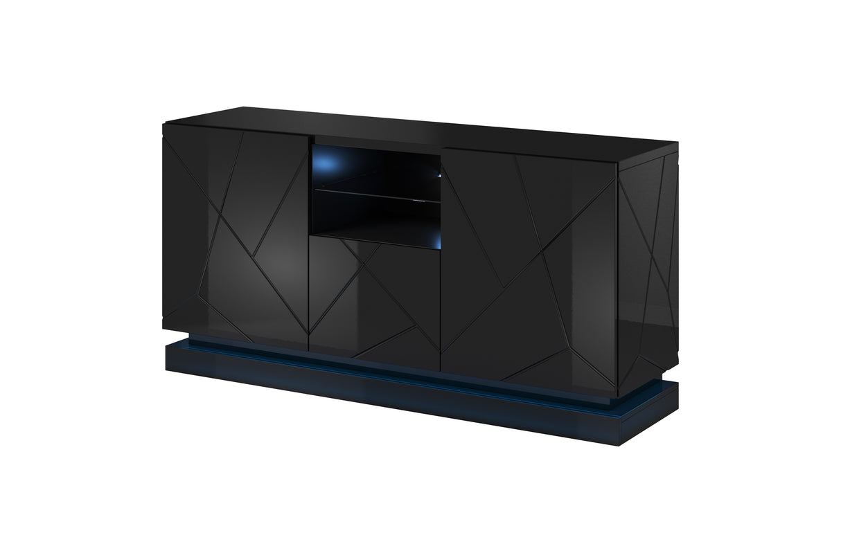 ARVENA+ Kommode Hochglanz schwarz +LED Beleuchtung 150x75x42cm