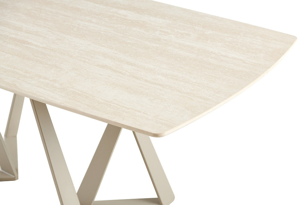 BELLUMI Tisch beiger Steinoptik, Keramikplatte 180 × 90 cm