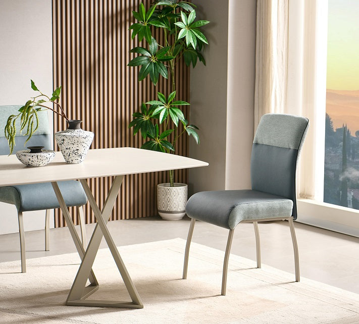 BELLUMI Tisch beiger Steinoptik, Keramikplatte 180 × 90 cm