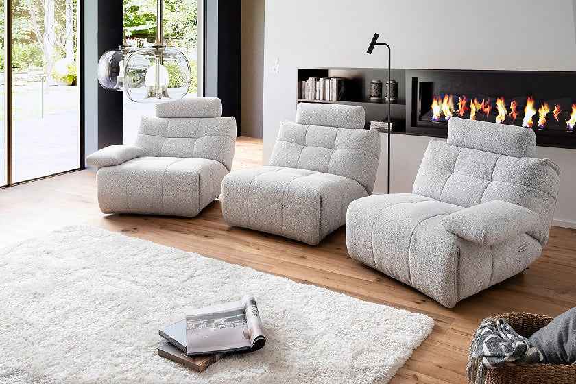 FLOW MC Sofa – 3-teiliges Set mit Relaxfunktion (hellgrau) 288 x100 x109cm