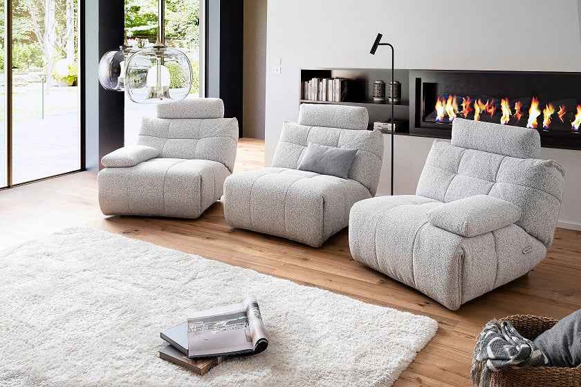 FLOW MC Sofa – 3-teiliges Set mit Relaxfunktion (hellgrau) 288 x100 x109cm