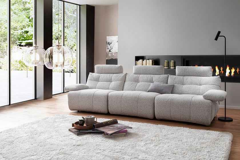 FLOW MC Sofa – 3-teiliges Set mit Relaxfunktion (hellgrau) 288 x100 x109cm