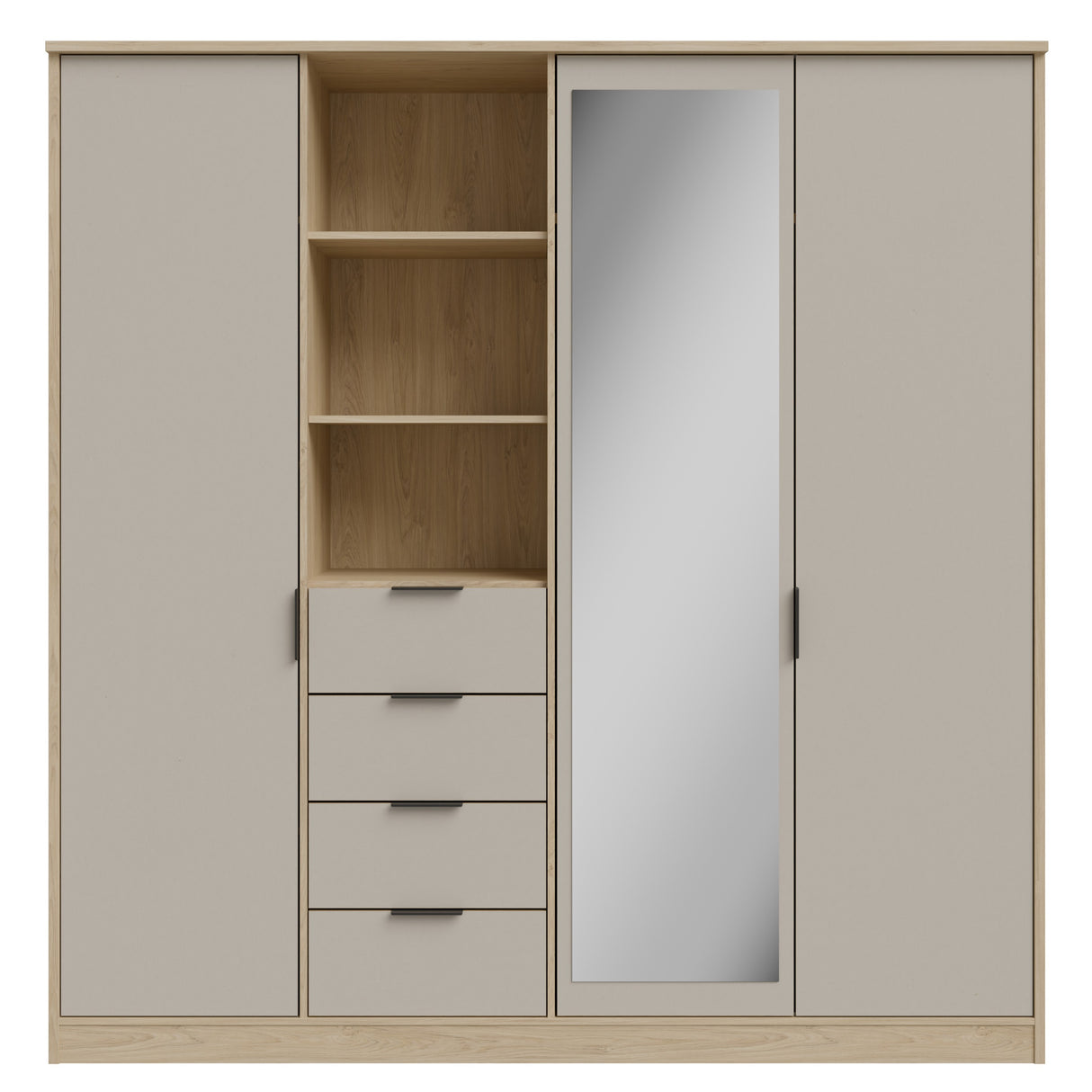 Sandora Kleiderschrank Beige 3-Tür mit Schubladen &Spiegel,207×213 cm