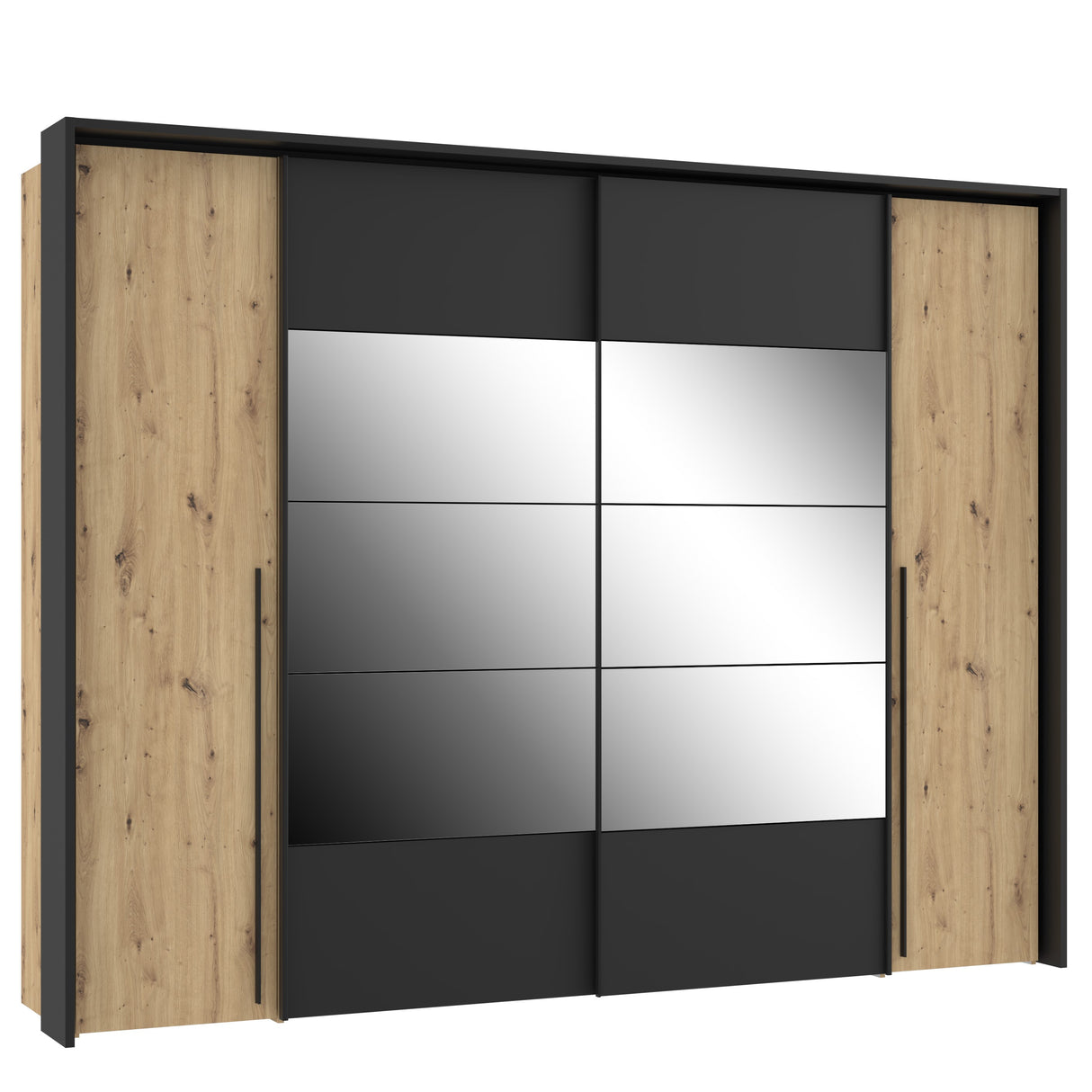 Kleiderschrank Zorro 280 cm Holz/Schwarz/Glas