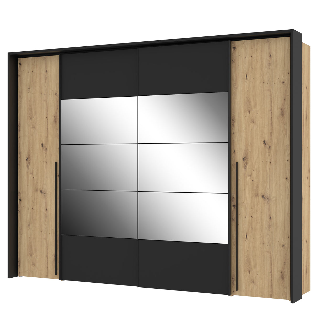 Kleiderschrank Zorro 280 cm Holz/Schwarz/Glas