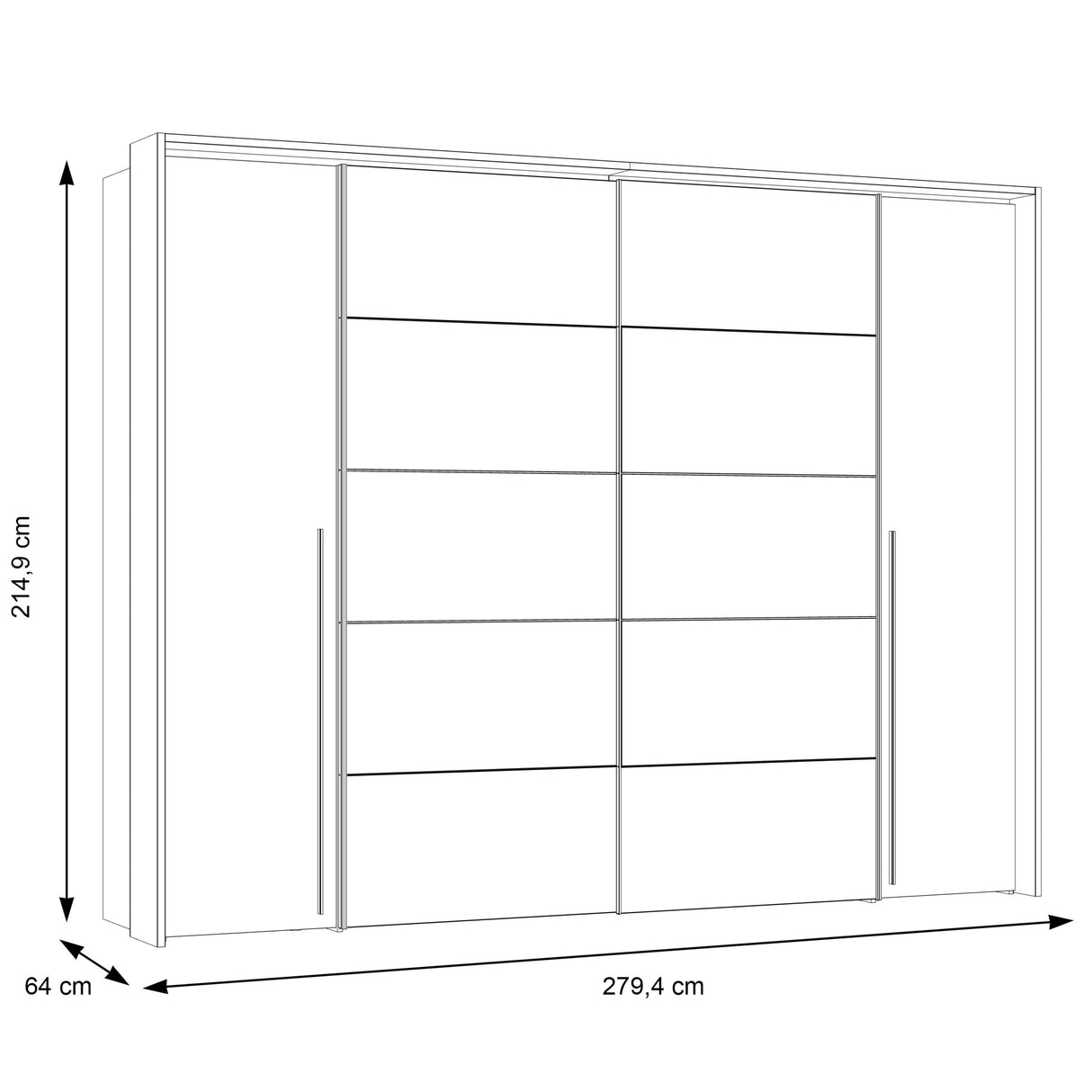 Kleiderschrank Zorro 280 cm Holz/Schwarz/Glas