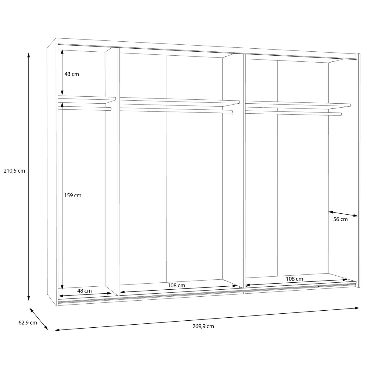 SATURN Kleiderschrank 280 cm Holz Eiche/weiss