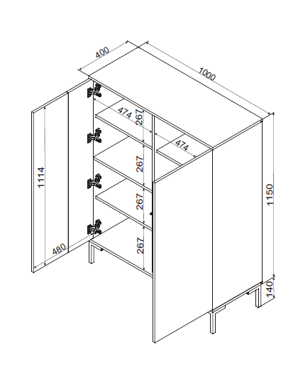 Highboard ROVERE 100×129×40 cm – Schwarz matt & Eiche Artisan