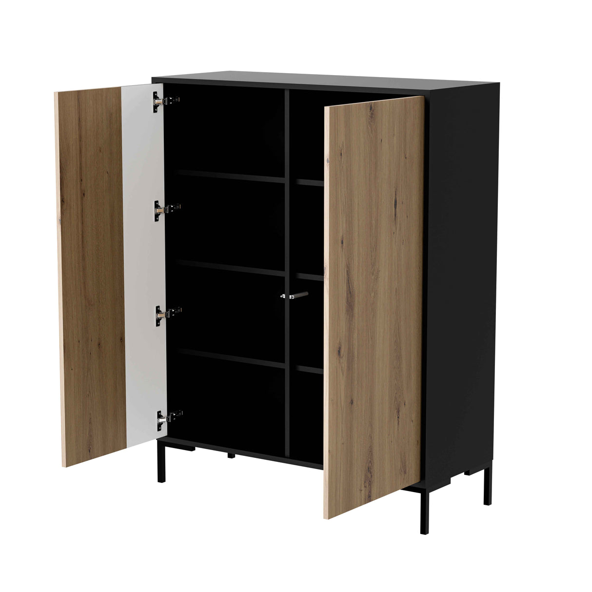Highboard ROVERE 100×129×40 cm – Schwarz matt & Eiche Artisan