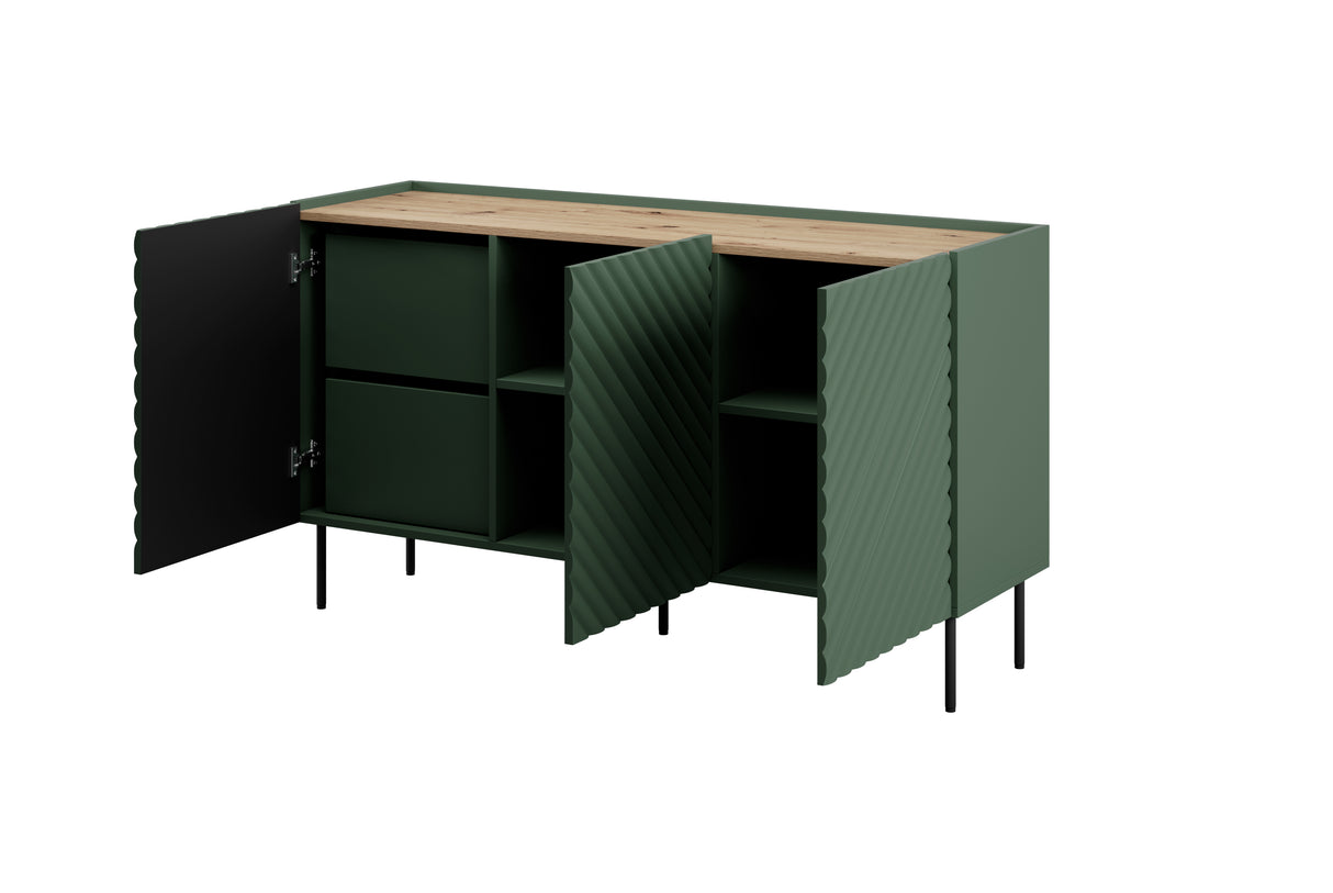 Kommode VANTARA 150×85×45cm – Schwarz matt / Eiche Artisan