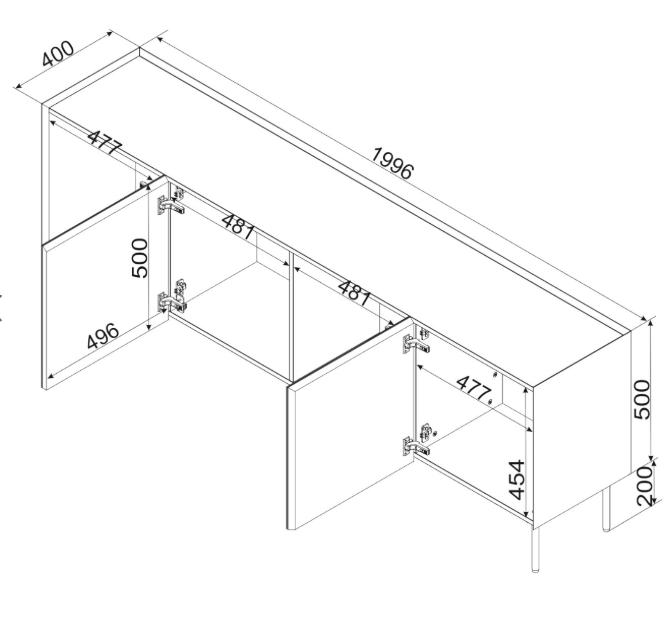 Sideboard VELINO 200×70×40 cm – Kaschmir matt & Eiche