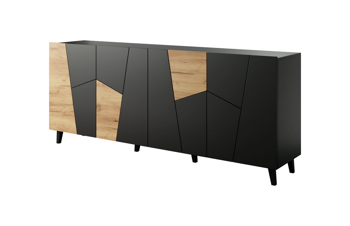 Kommode, ETNARO DESIGN 200x80x45cm, Eiche /Schwarz matt