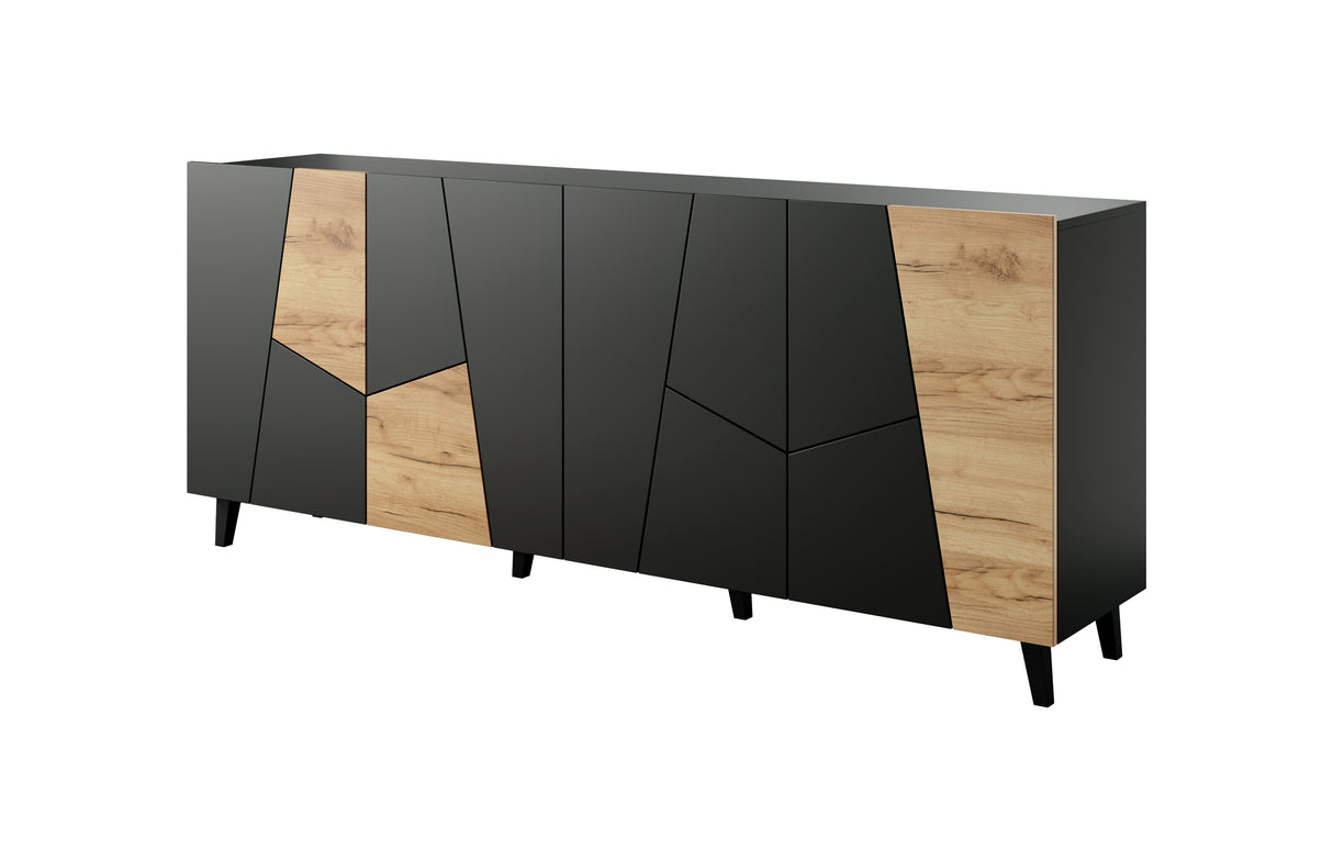 Kommode, ETNARO DESIGN 200x80x45cm, Eiche /Schwarz matt