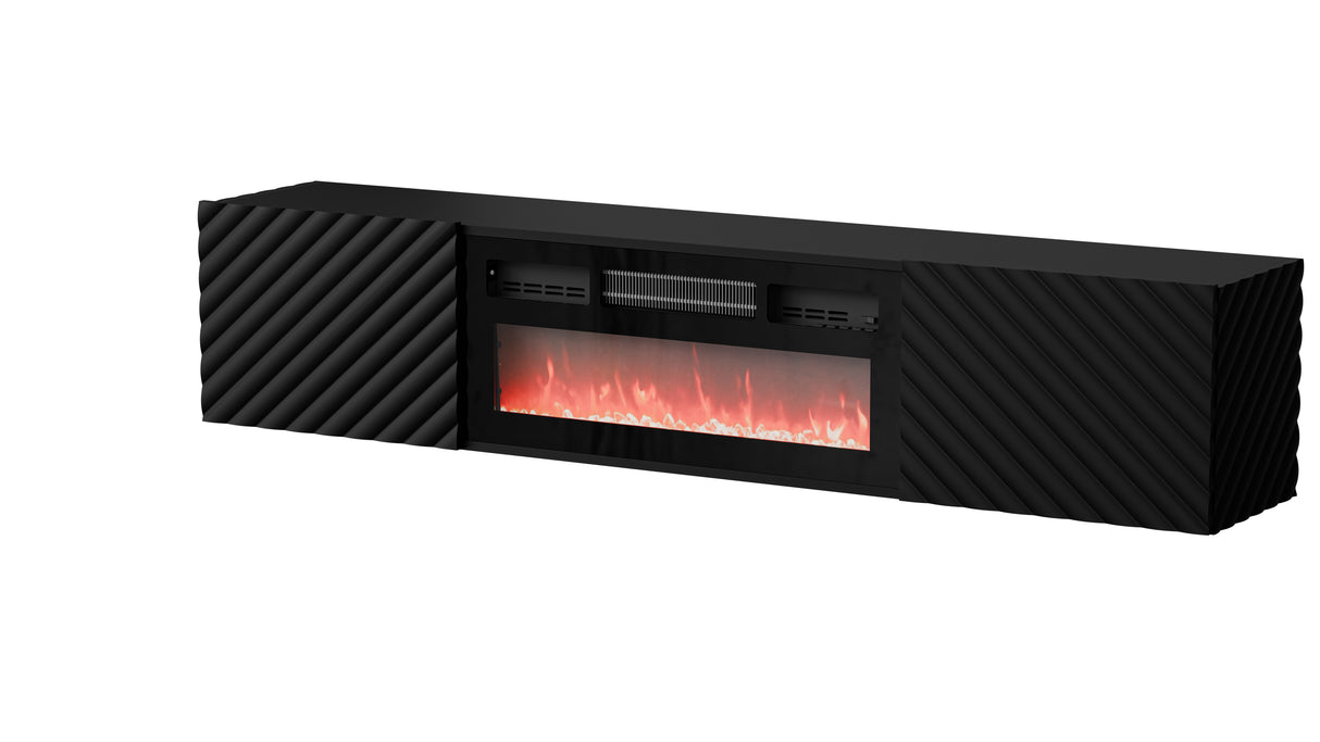 Lario TV-Möbel weiss + elektrischer Kamin schwarz 185x40 cm