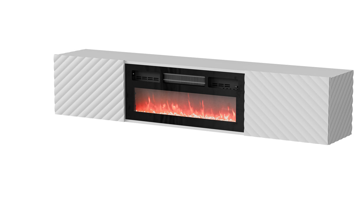 Lario TV-Möbel weiss + elektrischer Kamin schwarz 185x40 cm