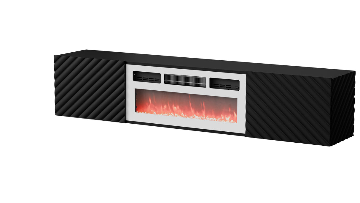 Lario TV-Möbel weiss + elektrischer Kamin schwarz 185x40 cm