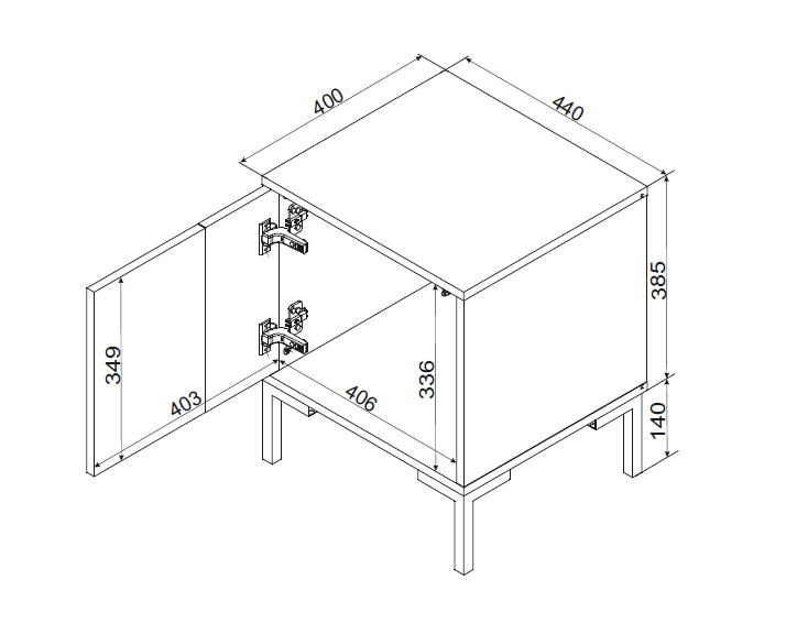 Nachttisch Set (2Stk.) ROVERE 44×52,5×40cm – Schwarz matt & Eiche Artisan