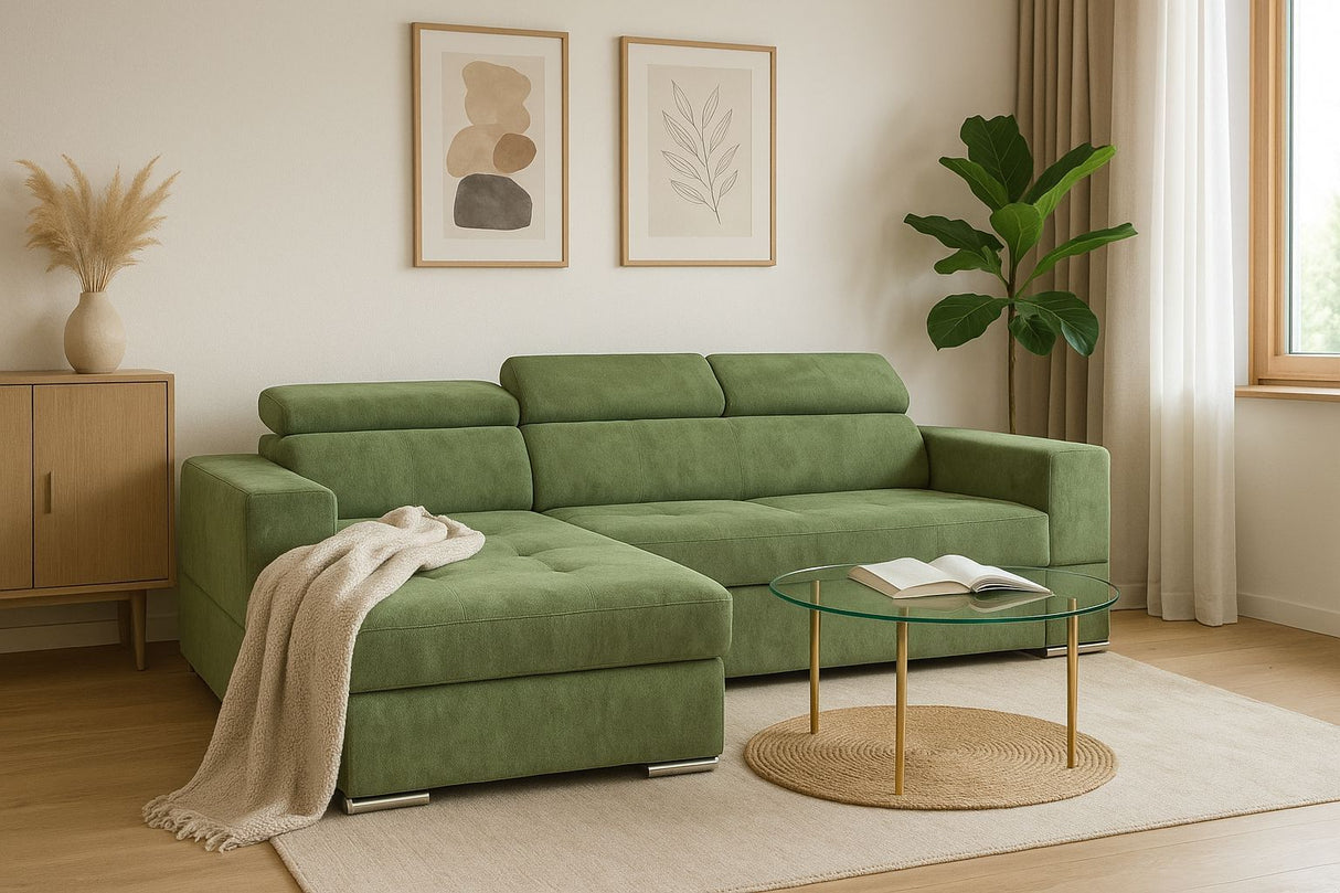 Nova Ecksofa R Weich grün 290x170 cm