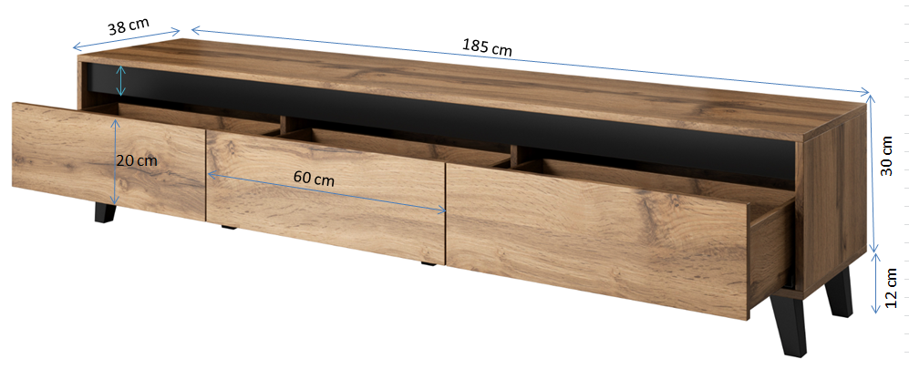 Nursia TV- Möbel -Wotan-Eiche /Anthrazit 185x42x38cm