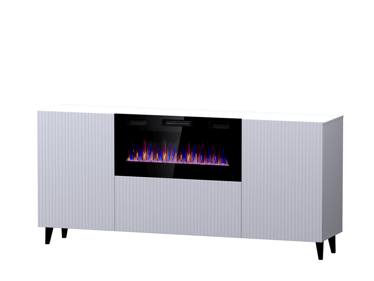 PALMOS Kommode mit Elektro Kamin- Mattschwarz 180x82x42cm