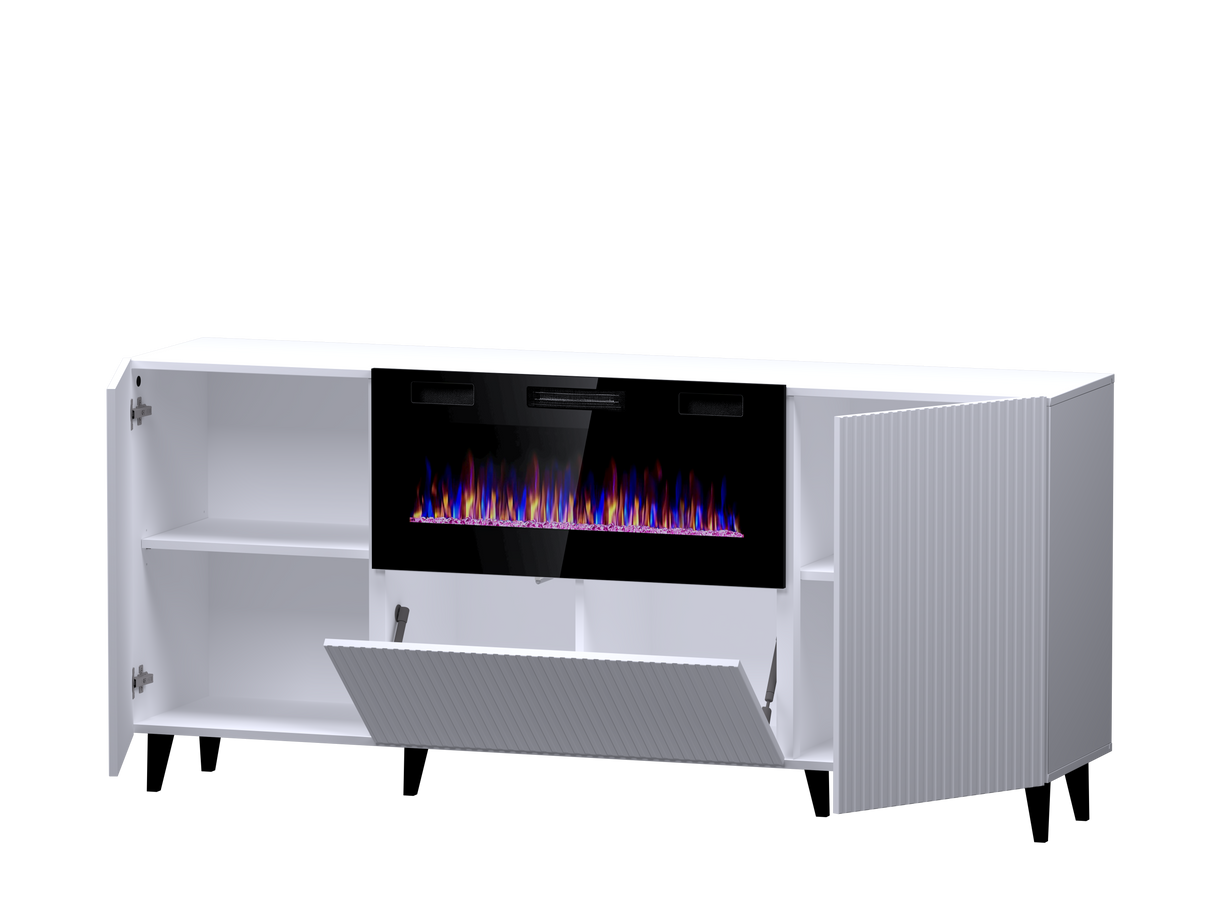 PALMOS Kommode mit Elektro Kamin- Mattschwarz 180x82x42cm