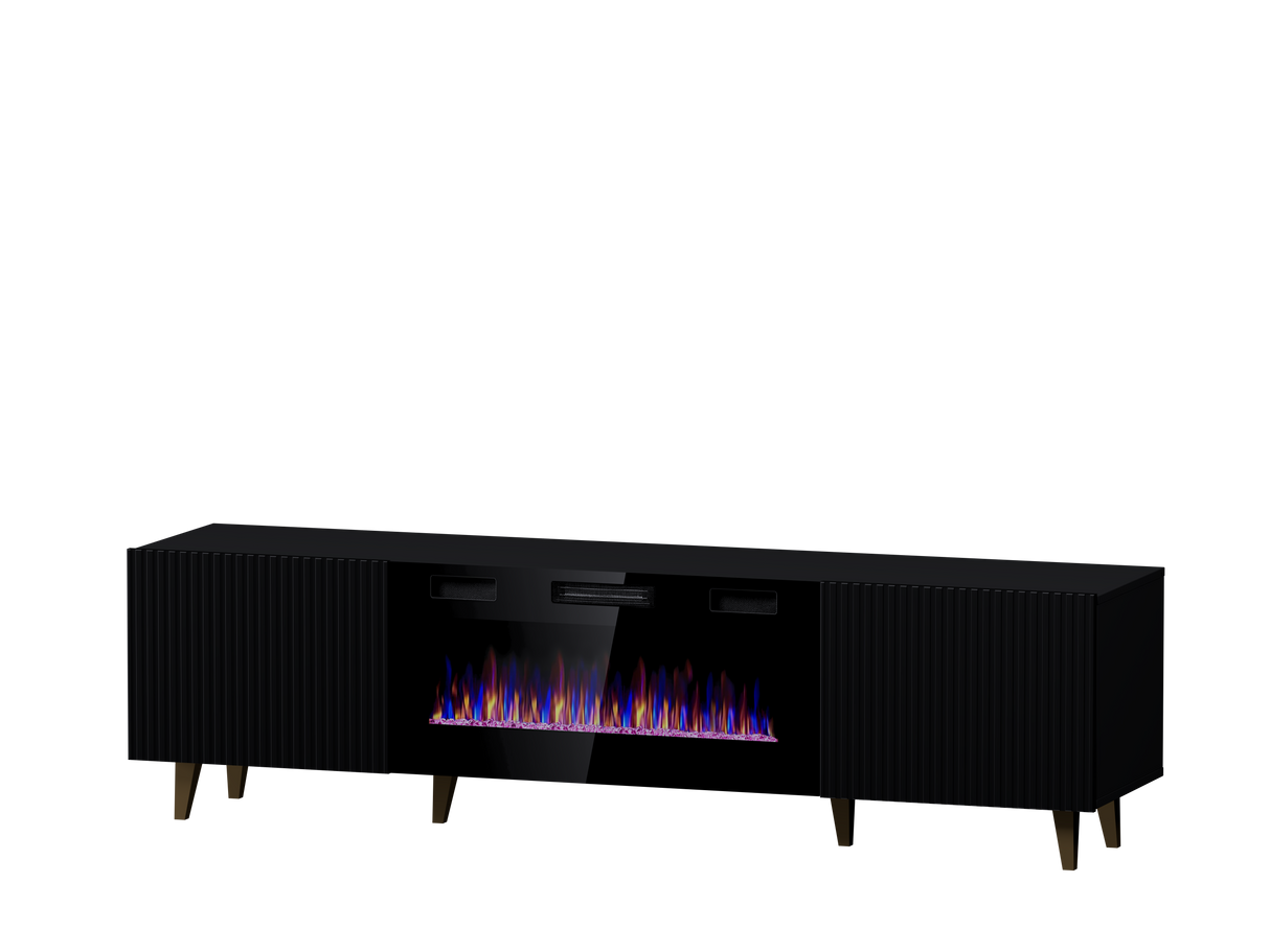 PALMOS TV-Möbel +Elektro Kamin Mattschwarz 180x49x42cm