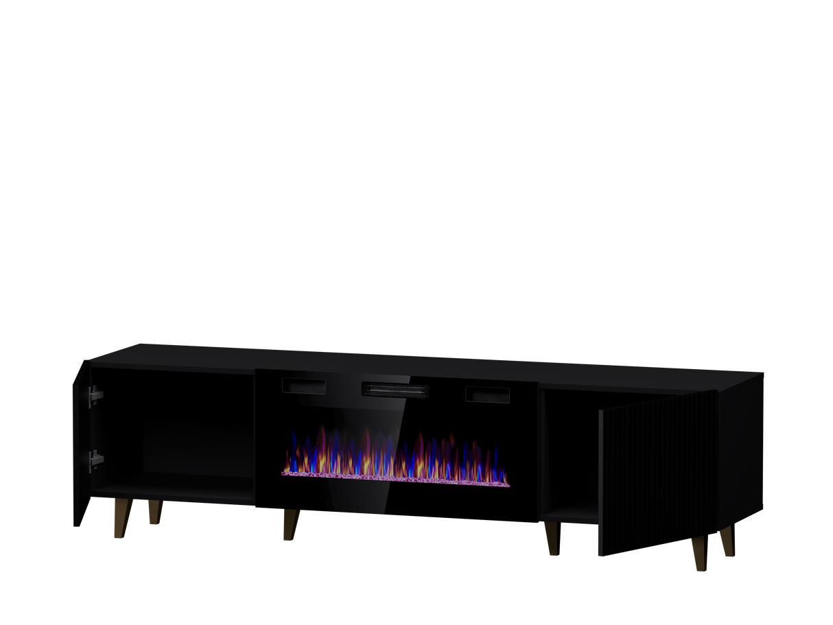 PALMOS TV-Möbel +Elektro Kamin Mattweiss 180x49x42cm