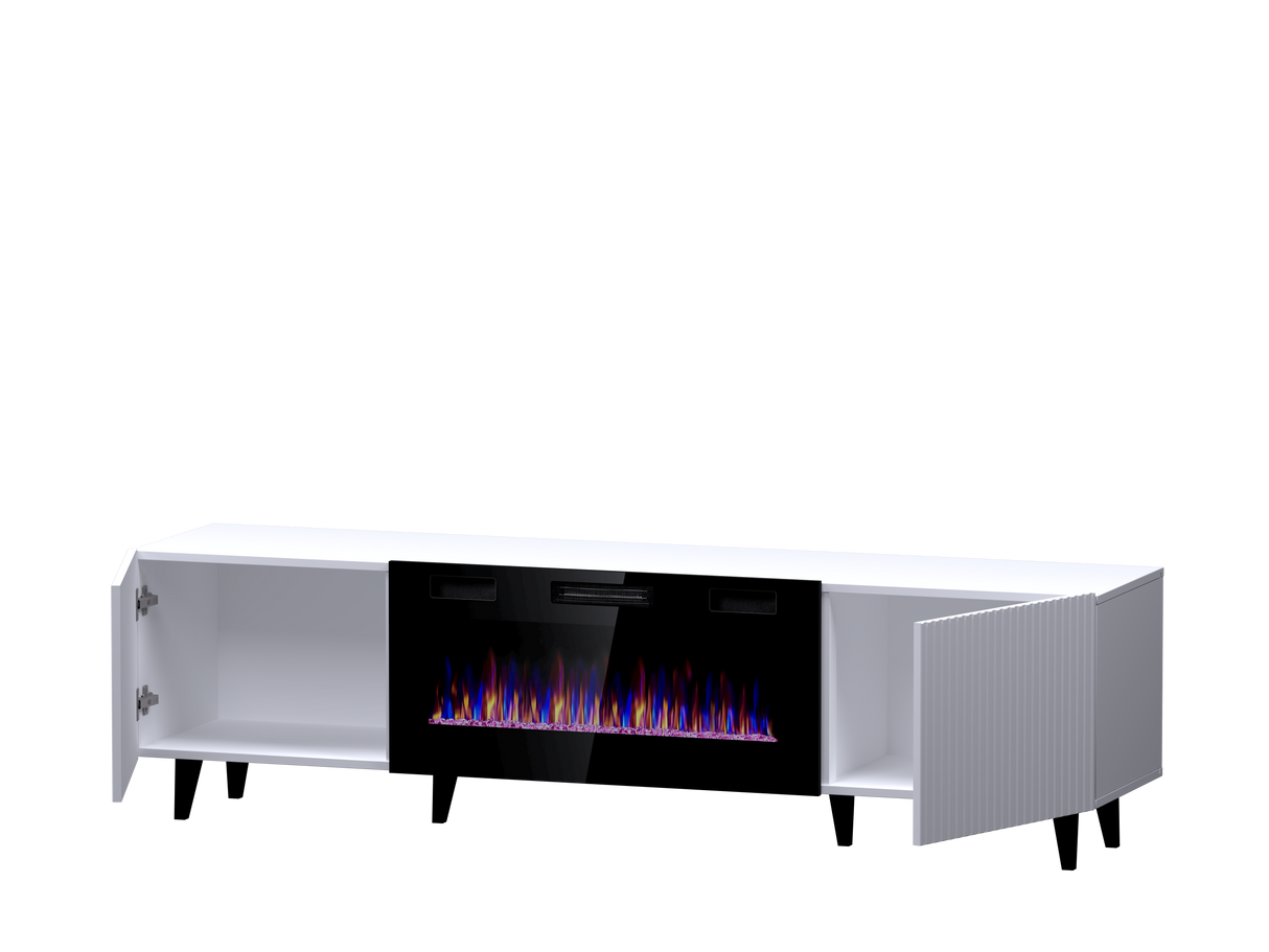 PALMOS TV-Möbel +Elektro Kamin Mattschwarz 180x49x42cm