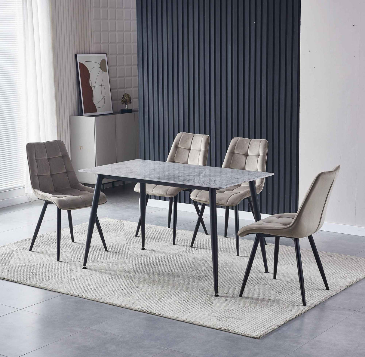 4x Set PRIME VITA Stuhl - Essen, Grau Samt, 48x60x89 cm