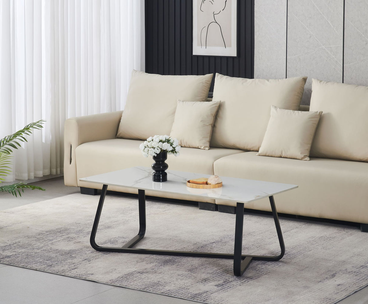 MIRALOS Couchtisch Marmor Look weiss 120×60×45 cm