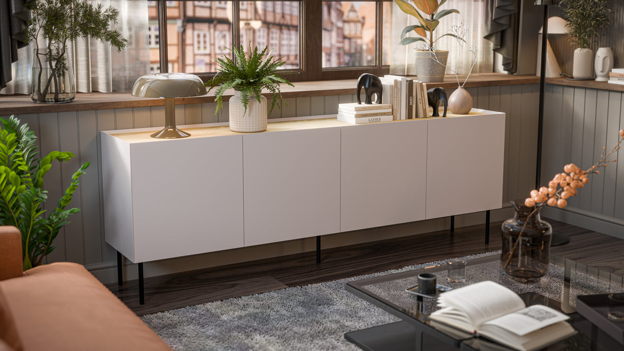 Sideboard VELINO 200×70×40 cm – Kaschmir matt & Eiche