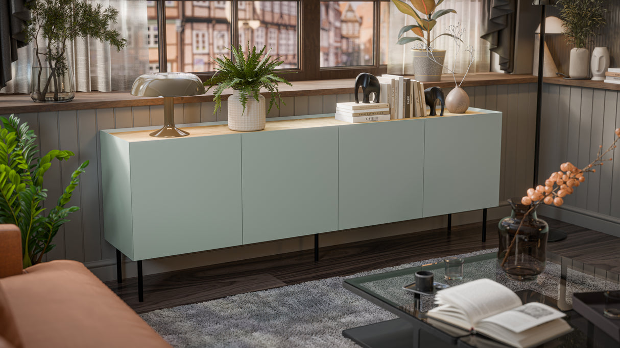 Sideboard VELINO 200×70×40 cm – Kaschmir matt & Eiche