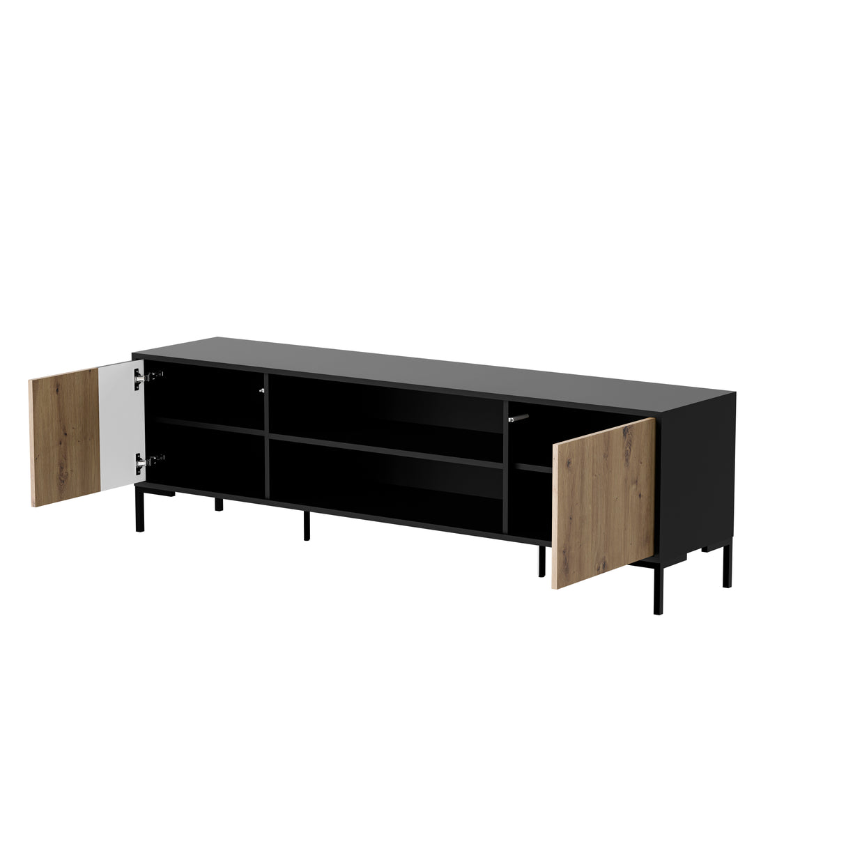 TV- Möbel ROVERE 180×53.5×40cm – Schwarz matt & Eiche Artisan