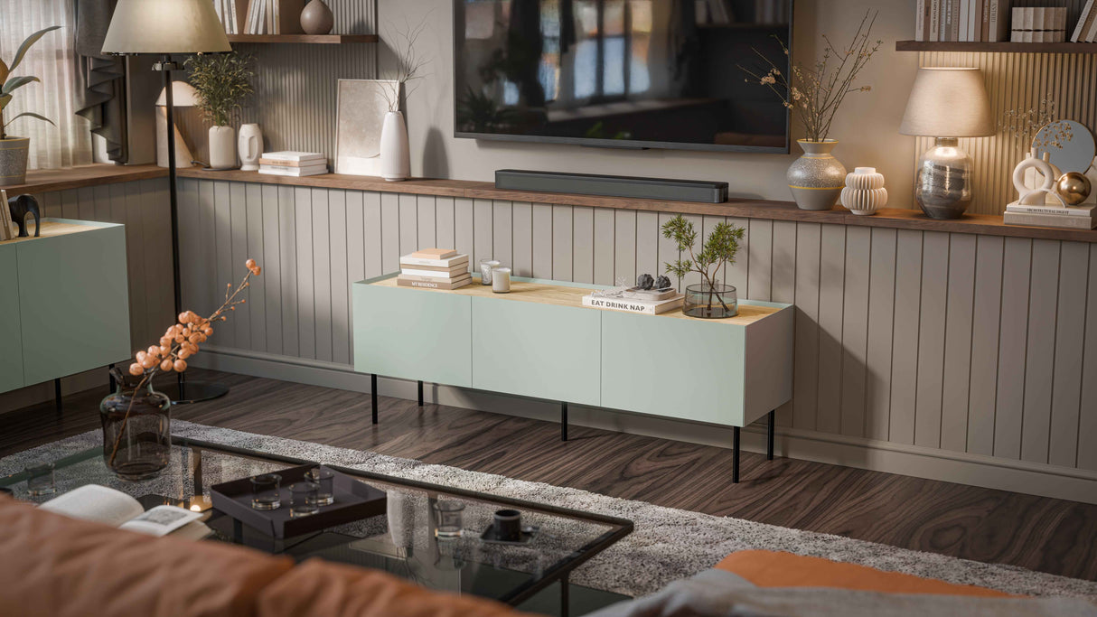 TV-Möbel VELINO 150×52×40 cm – Kaschmir & Eiche