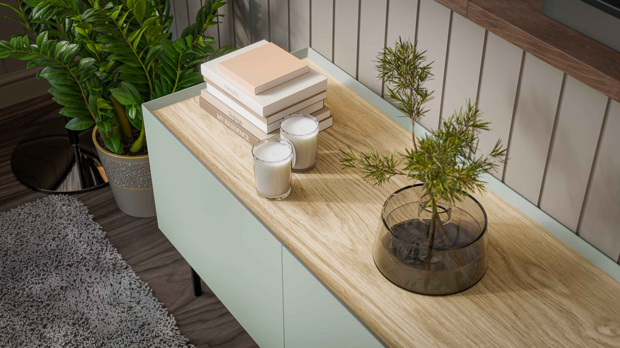 TV-Möbel VELINO 200×52×40 cm – Olive matt & Eiche