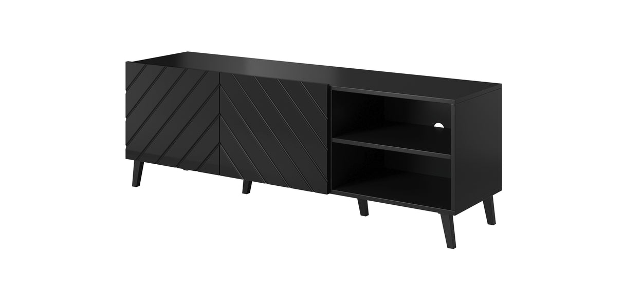 TV Möbel MONTARO 150×52×42 cm – Schwarz Hochglanz/ Abstrakt
