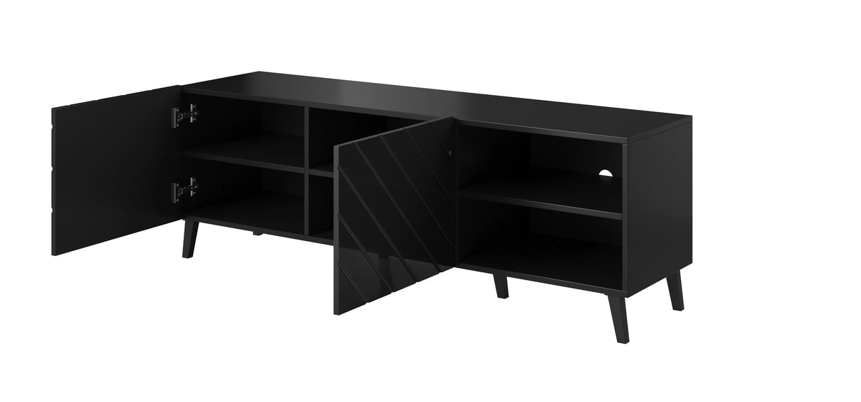 TV Möbel MONTARO 150×52×42 cm – Schwarz Hochglanz/ Abstrakt