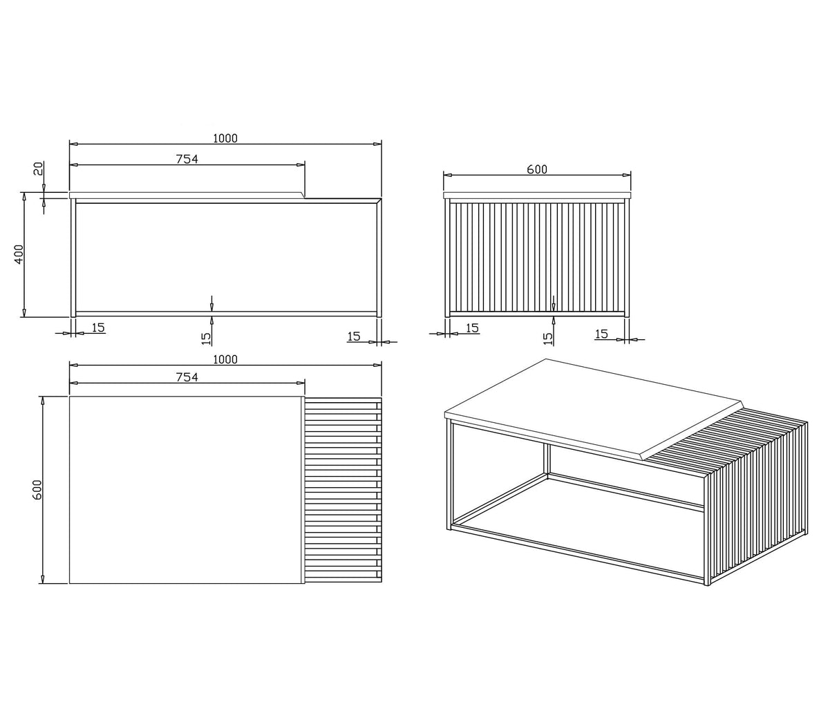 VARELLO Couchtisch Massiv Eiche 100x60x40 cm