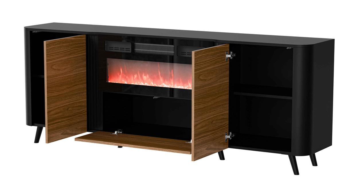 Vektor Sideboard 200cm+ Kamin, Schwarz
