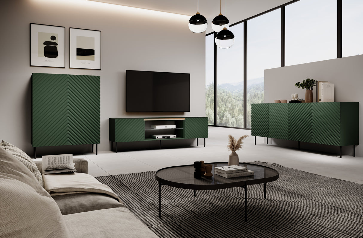 TV- Möbel VANTARA 180×40×40cm – Schwarz matt / Eiche Artisan