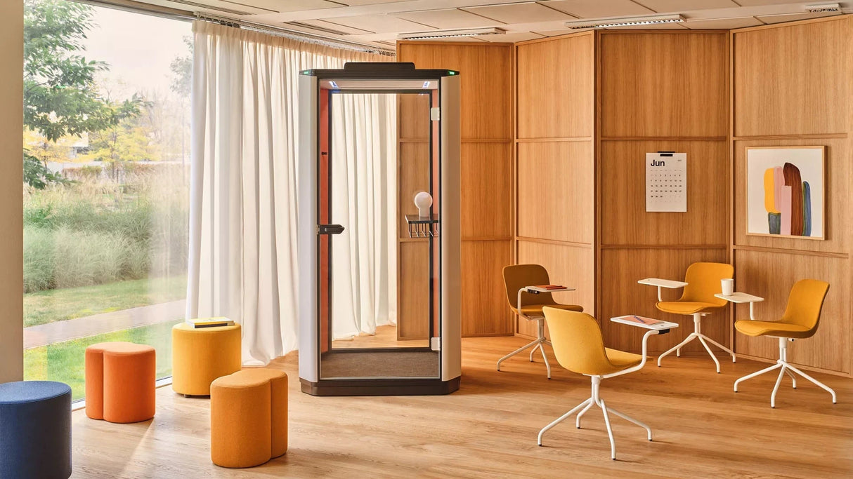 Coda - Ein-Personen-Akustikkabine Weiss / Orange Blue Line