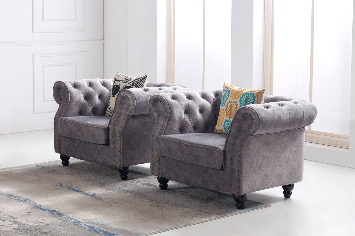 Chesterfield Sofa Set Grau – Elegantes 3+2-Sitzer Set Italy Desgin