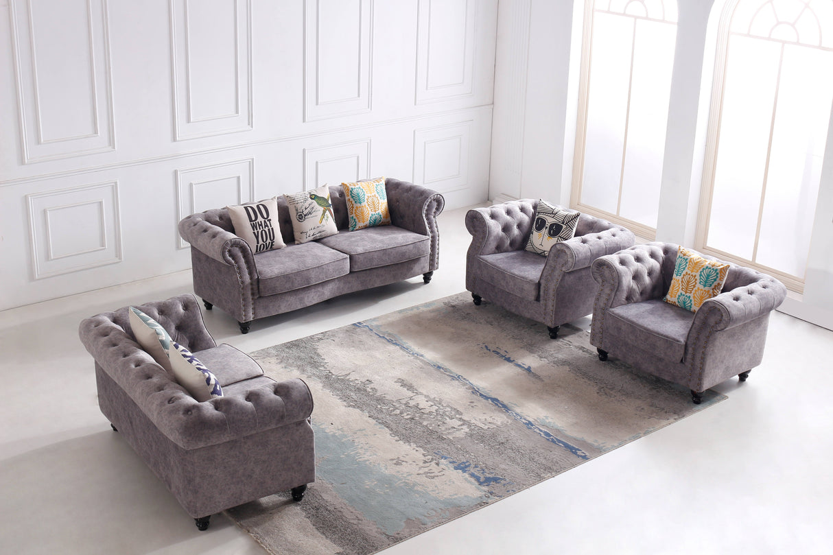 Chesterfield Sofa Set Grau – Elegantes 3+2-Sitzer Set Italy Desgin