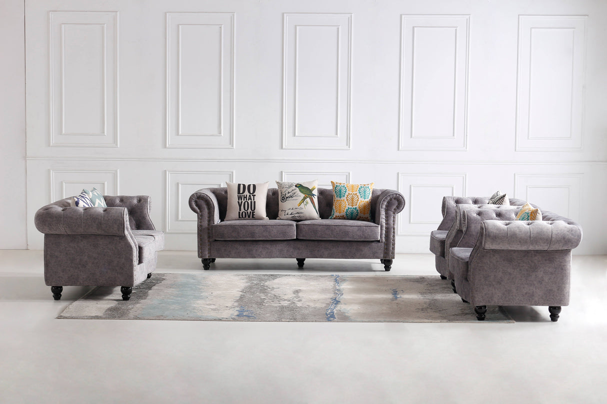 Chesterfield Sofa Set Grau – Elegantes 3+2-Sitzer Set Italy Desgin