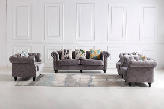 Chesterfield Sofa Set Grau – Elegantes 3+2-Sitzer Set Italy Desgin